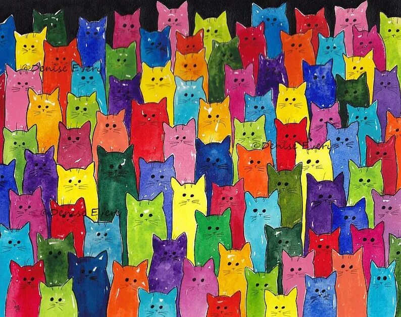 Котики абстракция. Японский счастливый кот абстракция. Cat Print. Very colorful