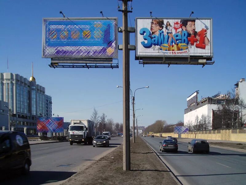 Рекламный щит. Два билборда. Два билборда. Наружная реклама на щитах. Два билборда.