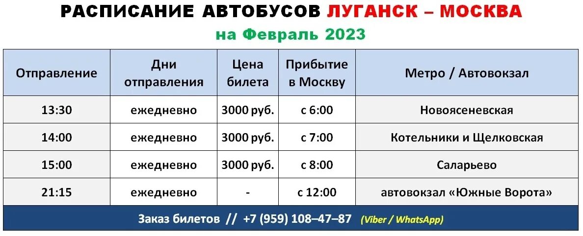Какие время отправления