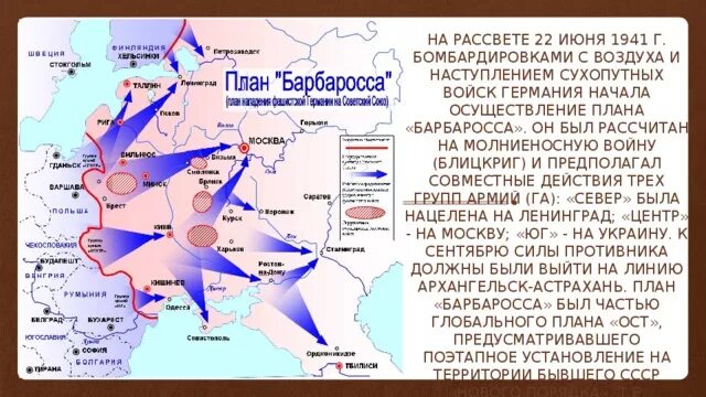 День и месяц нападения на ссср. Направления ударов немецких войск по плану Барбаросса. План нападения на СССР В 1941г. План Барбаросса 22 июня 1941. Основные направления ударов немецких войск в 1941.