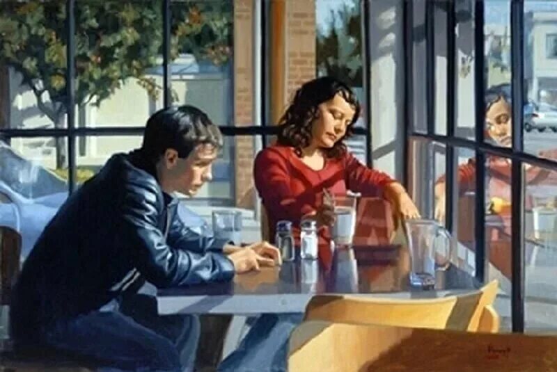 Гость расставаться. Картина встреча в кафе. Девушка в кафе живопись. Двое за столиком в кафе. Мужчина за столиком в кафе живопись.