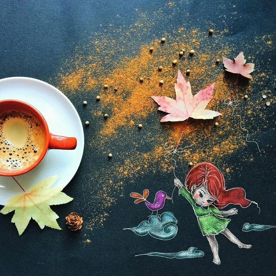 Утро картинки красивые необычные. Художница-иллюстратор Cinzia Bolognesi. Художница-иллюстратор из Италии Синция Болонези. Художница-иллюстратор из Италии Синция Болонези (Cinzia Bolognesi). Осенний кофе.