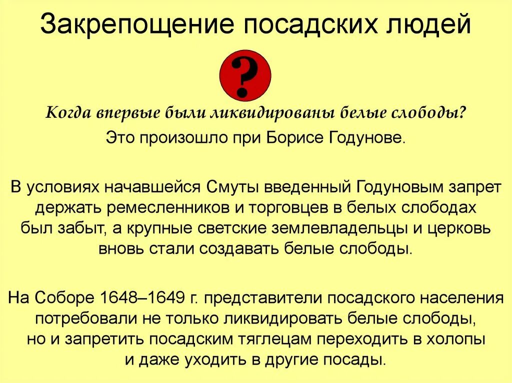 Белые слободы. Соборное уложение 1649 основные положения. Белые слободы определение. Кто составлял население белых слобод. Посадские люди.