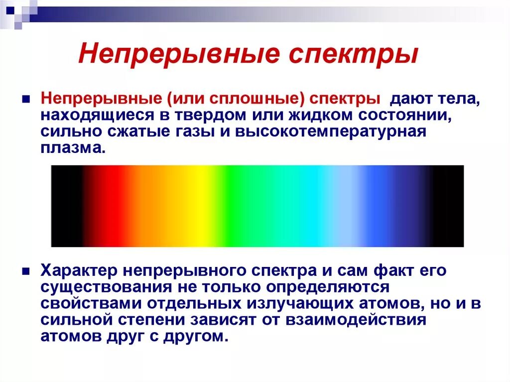 Сплошной спектр и линейчатый спектр. Непрерывный спектр излучения. Описание сплошного спектра излучения. Линейчатый спектр испускания.