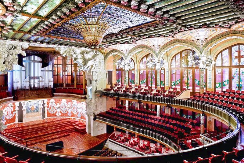 Palau de la música Catalana Барселона. Palau de la musica Catalana театр. Дворец каталонской музыки в Барселоне. Дворец каталонской музыки, Испания, Барселона.. Клоун дворец