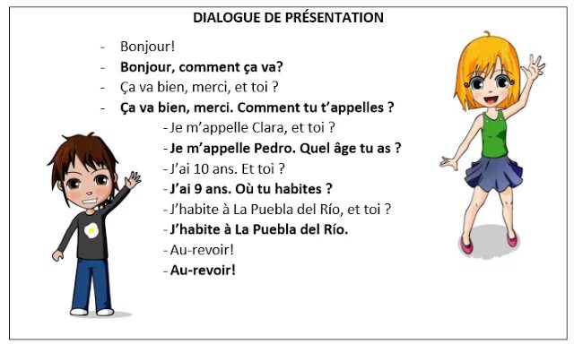 Dialogue la. Диалоги на французском для детей. Диалог на французском для начинающих. Диалог Приветствие на французском языке. Диалоги по французскому языку для начинающих.
