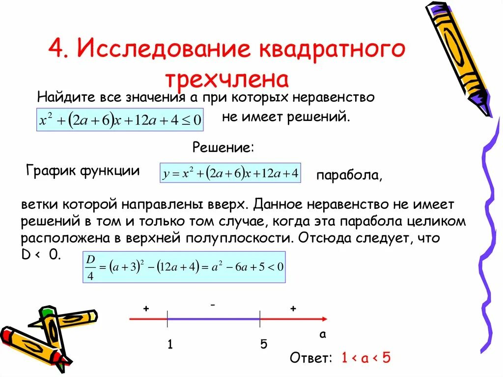 График трехчлена. Графики квадратного трехчлена. Исследование квадратного трехчлена с параметром.