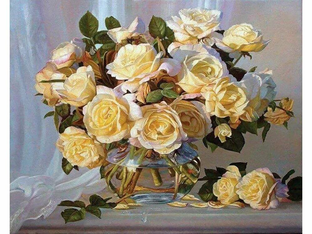 Натюрморты художника martina yeon. Золотое руно лц-043 «букет белых роз». Белые розы по цифрам. Раскраска по номерам розы. Живопись по номерам розы.
