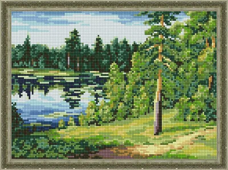 Вышивка 30 40. Алмазная мозаика gf 2727 лесное озеро. алмазная мозаика лесное озеро. алмазная мозаика «река в лесу». вышивка крестом пейзажи и природа.
