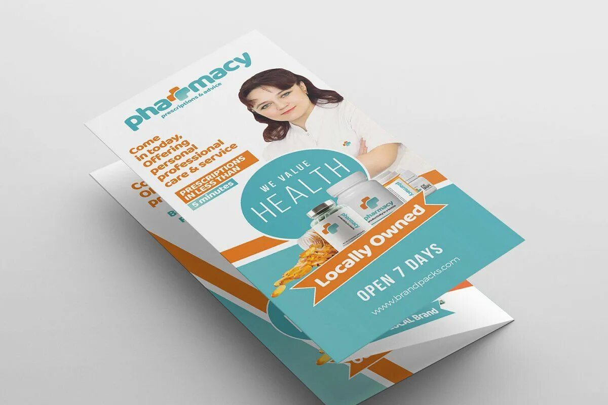 Pharm Brochure. Brochure Farmacy. Drugstore Trifold Flyer. Drugstore Trifold.