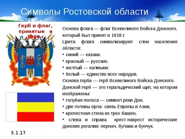 Описание герба ростова на дону. Герб и флаг Ростовской области описание. Гербовый флаг Ростовской области. Герб Ростовской области описание.