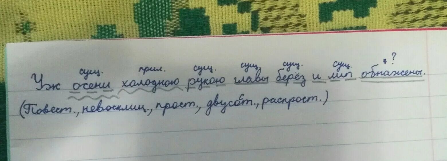 Поляну большими скачками пересекала белка 4. Синтаксический разбор предложения. Синтаксический разбор осенние. Синтаксический разбор предложения про осень. Осенью синтаксический разбор.