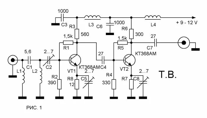 Схема антенны телевизора. Усилитель ДМВ схема. Усилитель ДМВ кт309. Антенный усилитель ДМВ схема. 2sc3356 антенный усилитель.