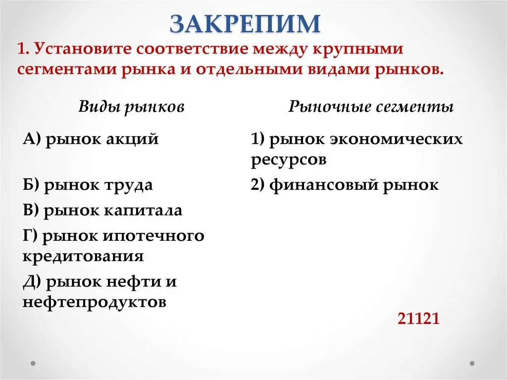 Рынок экономических ресурсов 2) финансовый рынок. Подвиды рынка экономических ресурсов. Виды рынков в рынке экономических ресурсов. Соответствия между продажами и рынками. Установите соответствие между ценная бумага закрепляющая