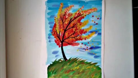 Осенний пейзаж ватными палочками