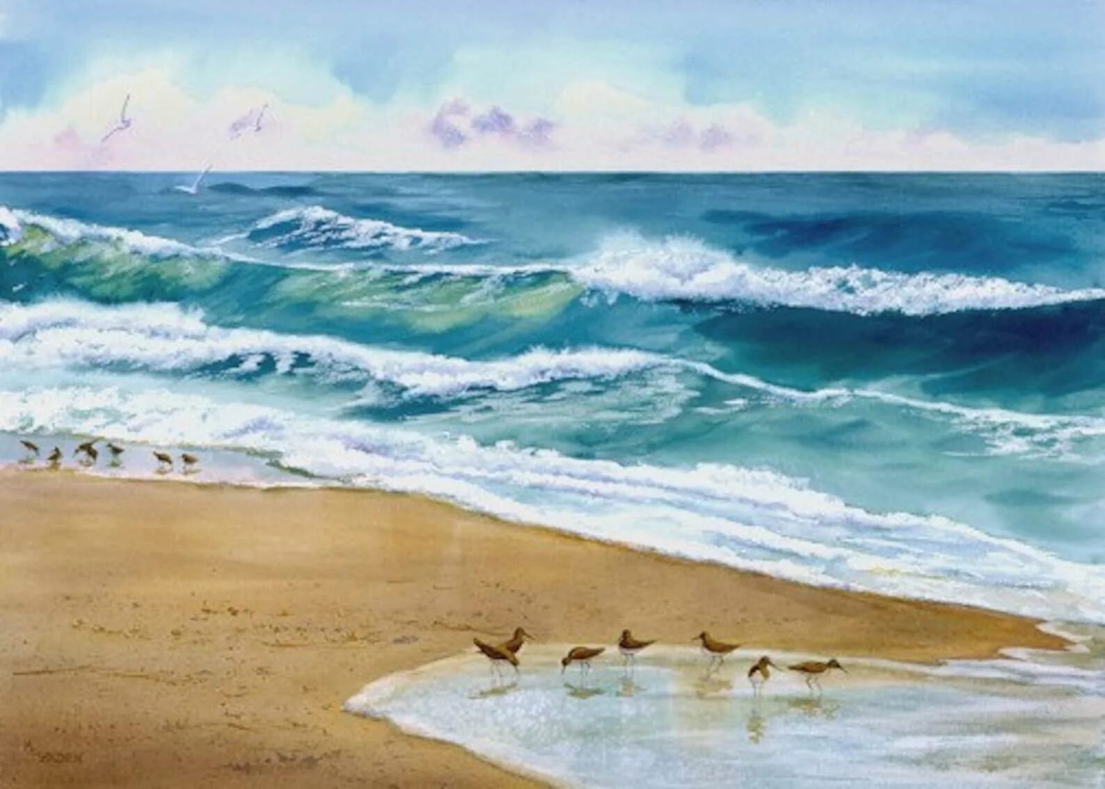 Как называются художники рисующие море. Джой ЛАФОРМЕ художник море. Пляж акварель. Картина пляж. Волны акварель.