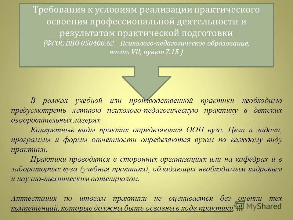 Реализация практического обучения