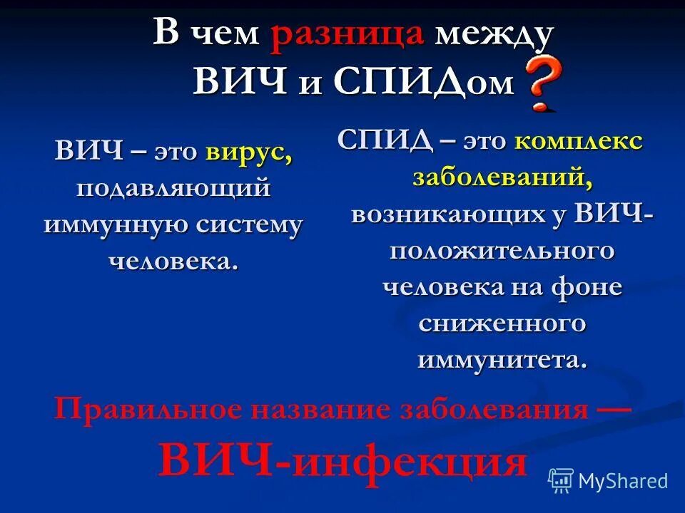 Вич это простыми. Отличие ВИЧ от СПИДА. ВИЧ И СПИД отличия. ВИЧ И СПИД разница. Различие между ВИЧ И СПИД.