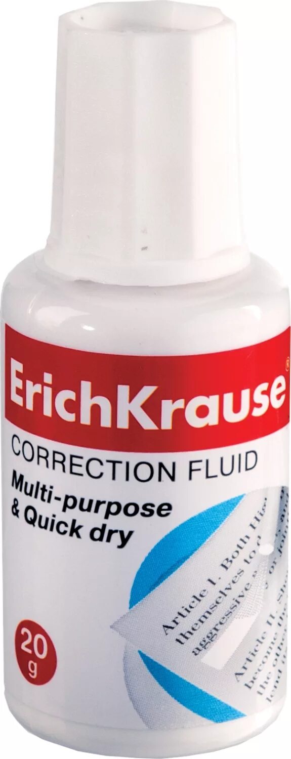 Correct 20. Корректирующая жидкость Erich Krause, 20 мл, флакон с кисточкой, 5. Штрих корректор ERICHKRAUSR. Замазка Erich Krause Extra. Корректор с кисточкой, ERICHKRAUSE, 20мл.