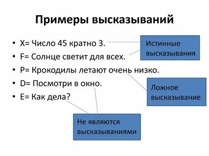 Приведите 2 примера высказываний