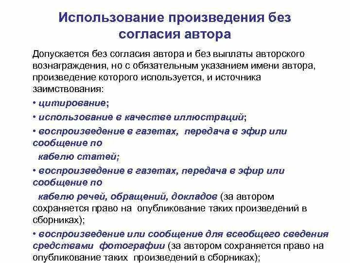 Использование произведения без указания автора. Разрешение на использование авторского произведения. Использование произведения. Использование произведений авторов..