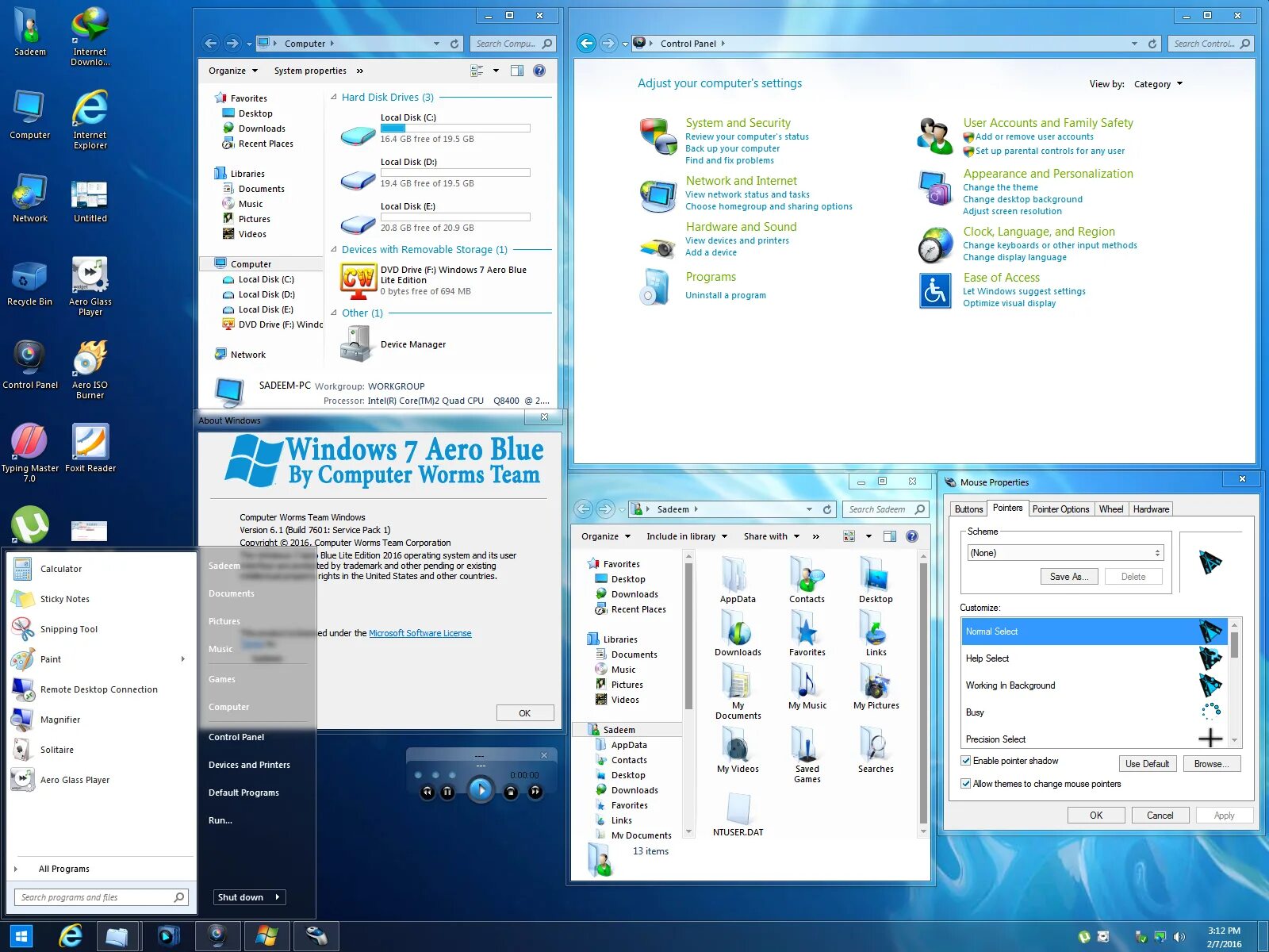 Windows 7 Aero Blue Lite Edition. Операционная система виндовс 7. Темы Aero для Windows 7. Обзор Windows 7.