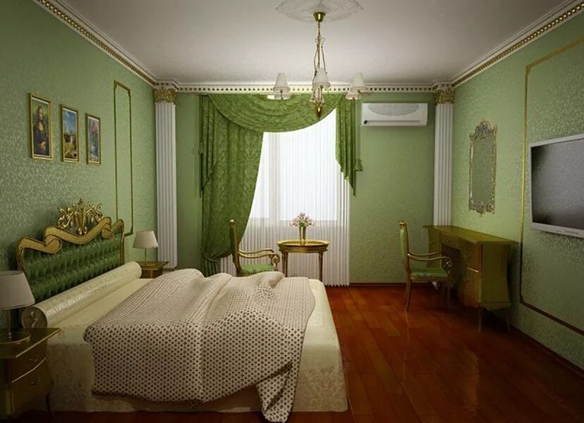 Какие шторы к зеленым обоям. Спальня в фисташковых тонах. Зеленая спальня. Спальня в фисташковом цвете. Фисташковый цвет в интерьере спальни.