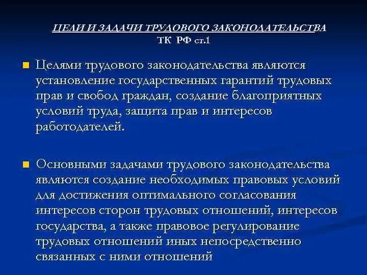 Трудовое законодательство является ответ тест. Цели и задачи трудового законодательства. Цели и задачи трудового кодекса. Цели трудового законодательства.