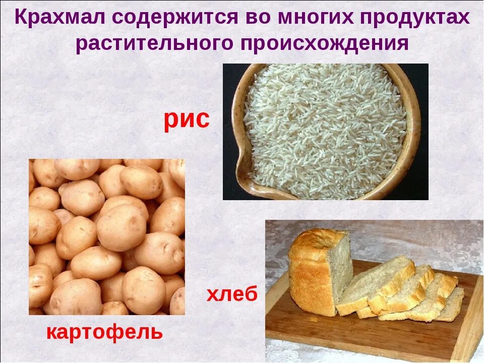 Крахмал. Разнообразие веществ. Продукты с крахмалом. Крахмал содержится в продуктах растительного происхождения. Крахмал относится к группе