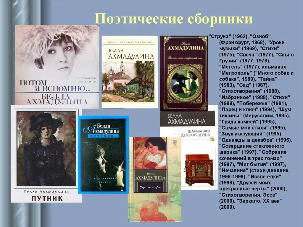 Поэтические сборники Беллы Ахмадулиной. Поэтессы б.а. Ахмадулиной (1937–2010).