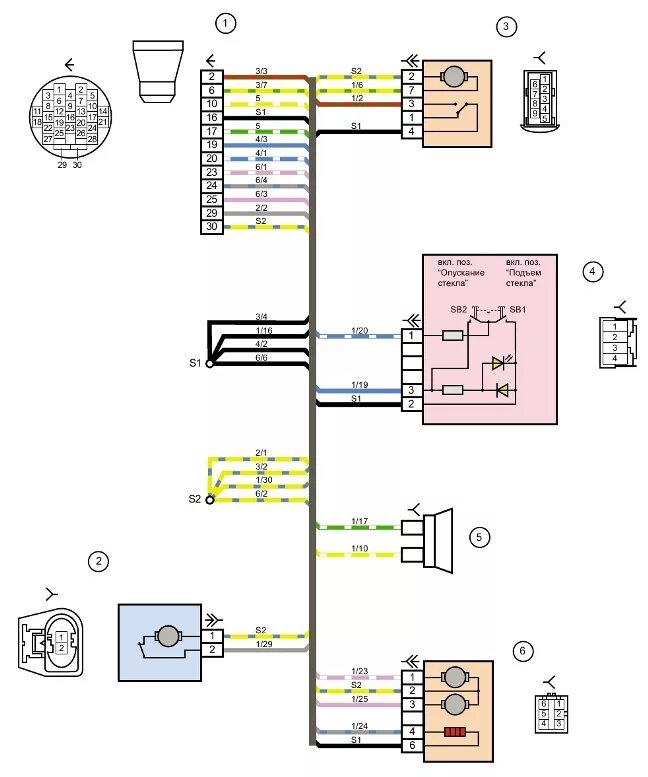 Электрические схемы калины. Схема электростеклоподъёмников Калина 1. Электросхема стеклоподъёмника Калина 1.