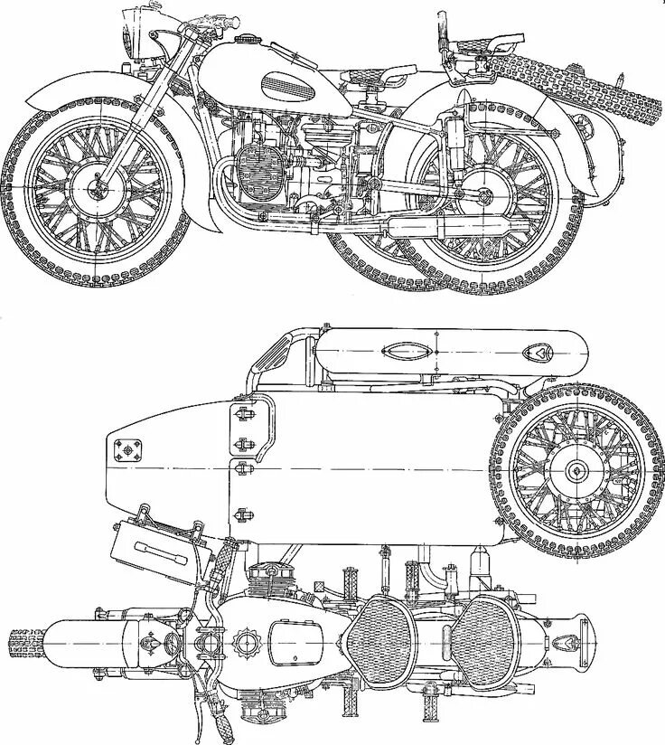 Motorcycle sidecar, Bicycle sidecar, Blueprints