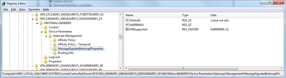 Редактор реестра сетевой адаптер. Interrupt Affinity Policy Tool. MSISUPPORTED как найти. Interrupt affinity tool