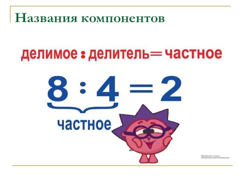 Назови компоненты действий. Название компонентов при делении 2 класс. Название чисел при делении 2 класс. Деление компоненты деления 2 класс. Название компонентов умножения и деления.