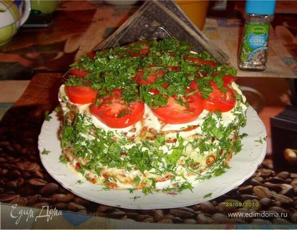 Кабачковый торт с помидорами с фото Кабачковый торт с помидорами и чесноком майонезом