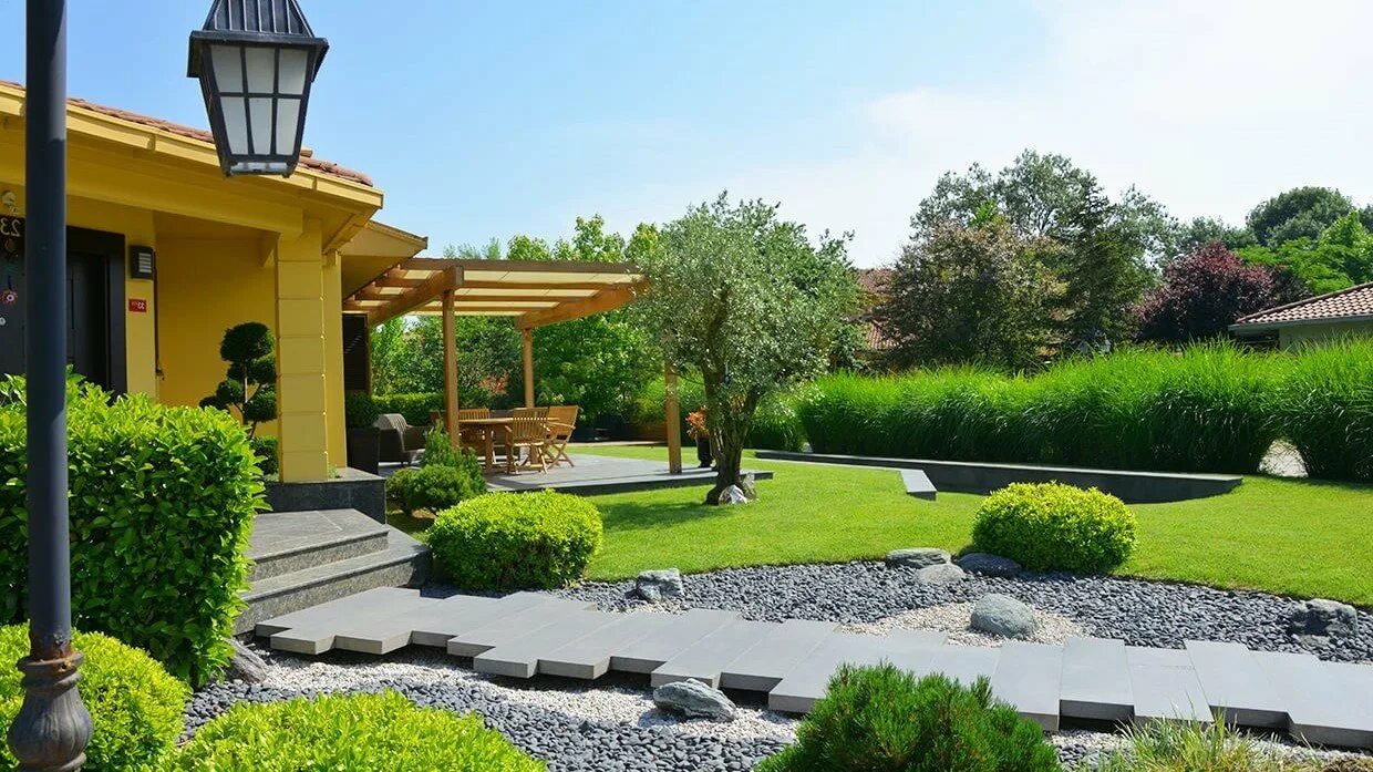 Ландшафтный дизайн виллы. Обустройство приусадебного участка. Палисад франция сады. Hard garden. Красивые теплицы.