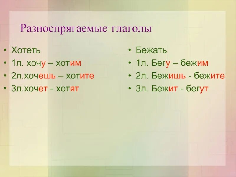 Разноспрягаемые глаголы таблица. Разно спрягамые глаголы. Разно скланяемые глаголы. Разно спегаемые глаголы. Глагол сбегать