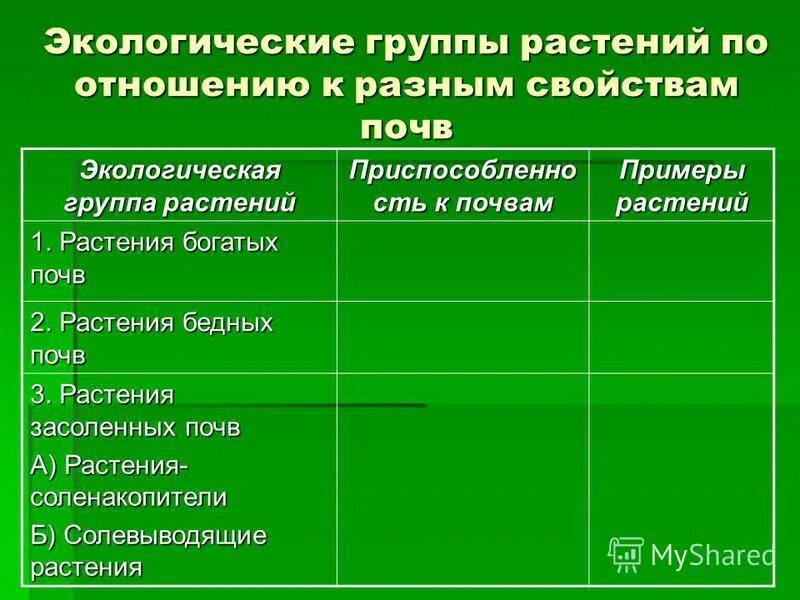 Экологические группы. Экологические группы растений таблица. Таблица по экологическим группам растений. Классификация экологических групп растений. Группы растений по отношению к почве.