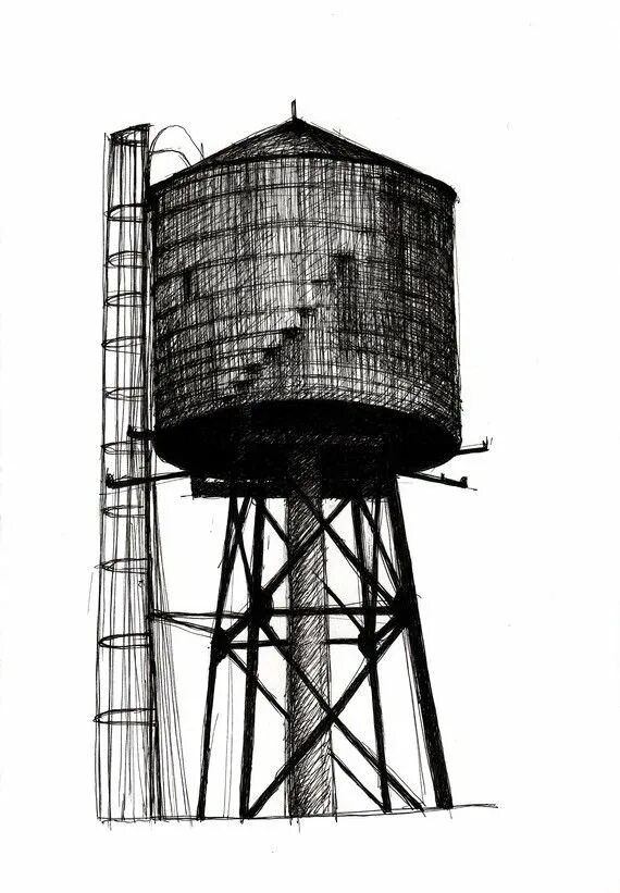 Башня дрю. Водонапорная башня Зарайск. Водонапорная башня Белорецк рисунок карандашом. Водонапорная башня (Water Tower, Svaneke), Утзона. Водонапорная башня рисунок.