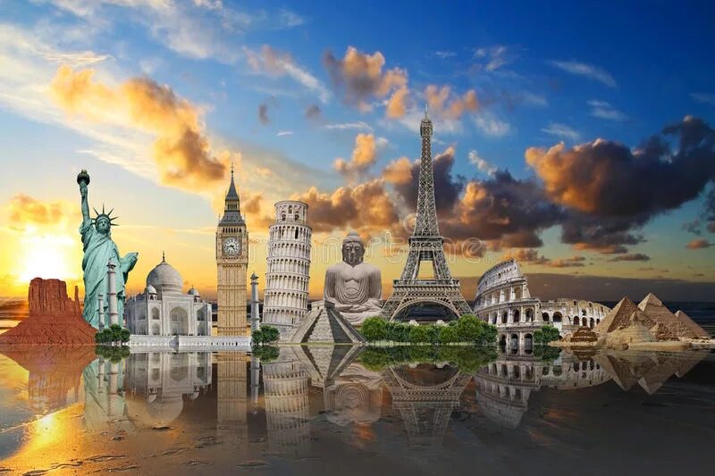 World monuments. Famous monuments. Мировые достопримечательности на одной картинке. Famous monuments of the world. Путешествие без фона.