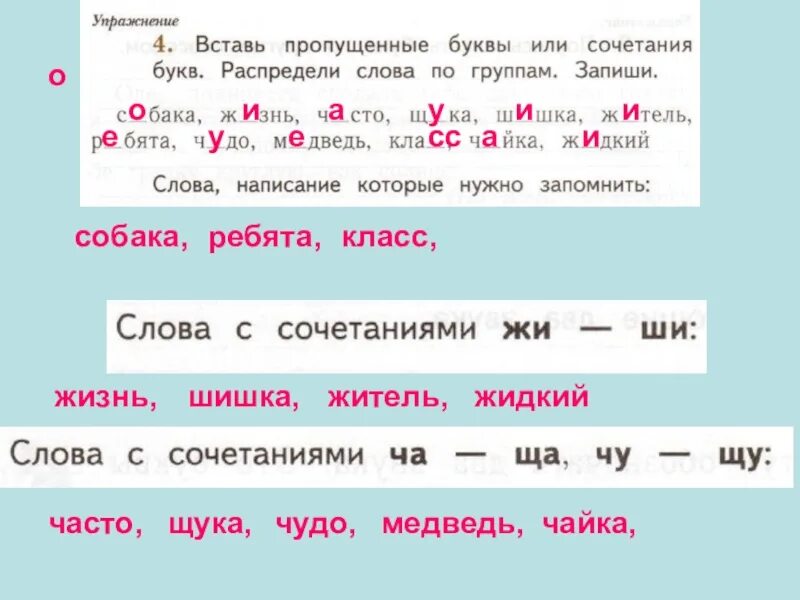 Вставь пропущенные сочетания букв