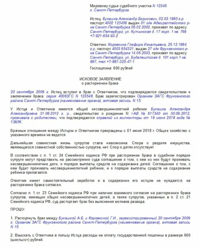Супругов нет общих детей