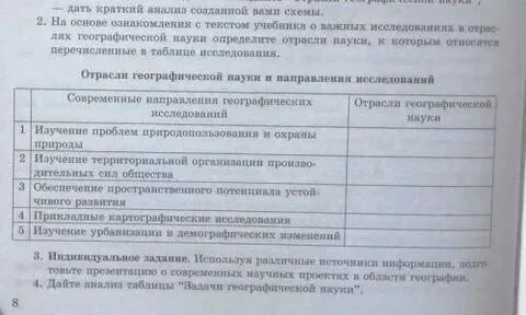 Распределите географические науки по отраслям