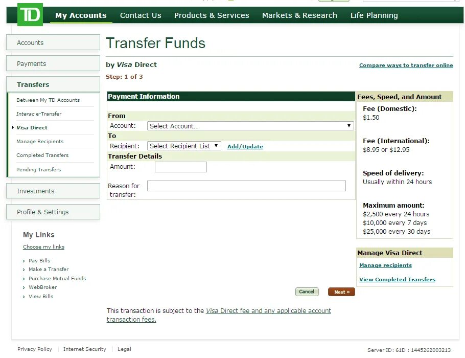 Bank money transfer. Visa money transfer. Bank account.