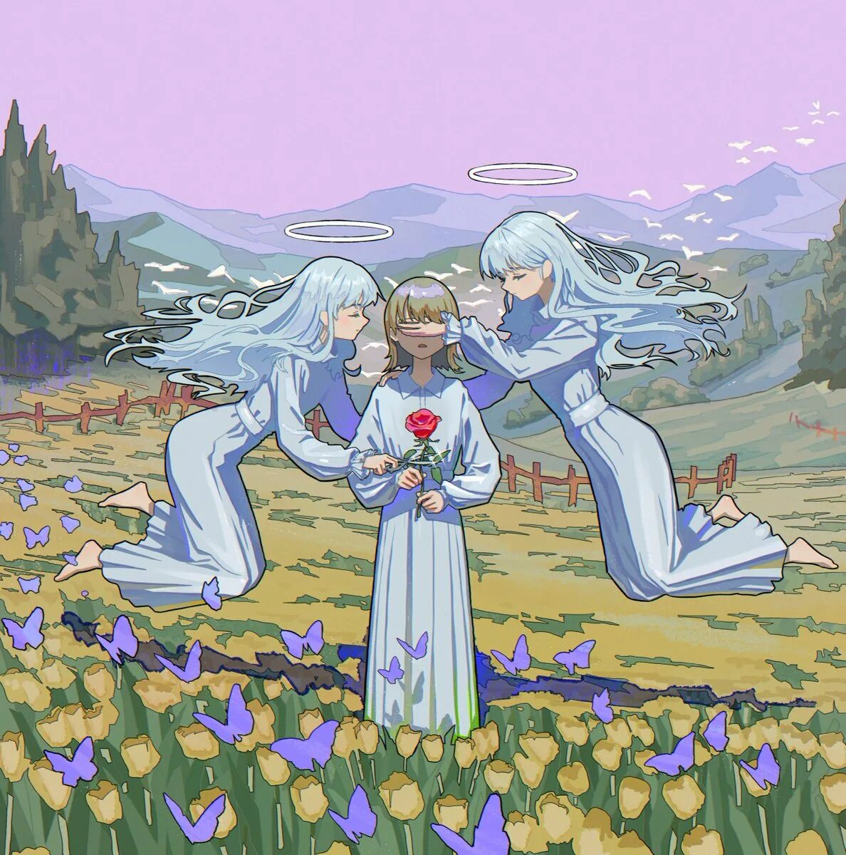 Angels standing guard round the. Angels standing guard round the