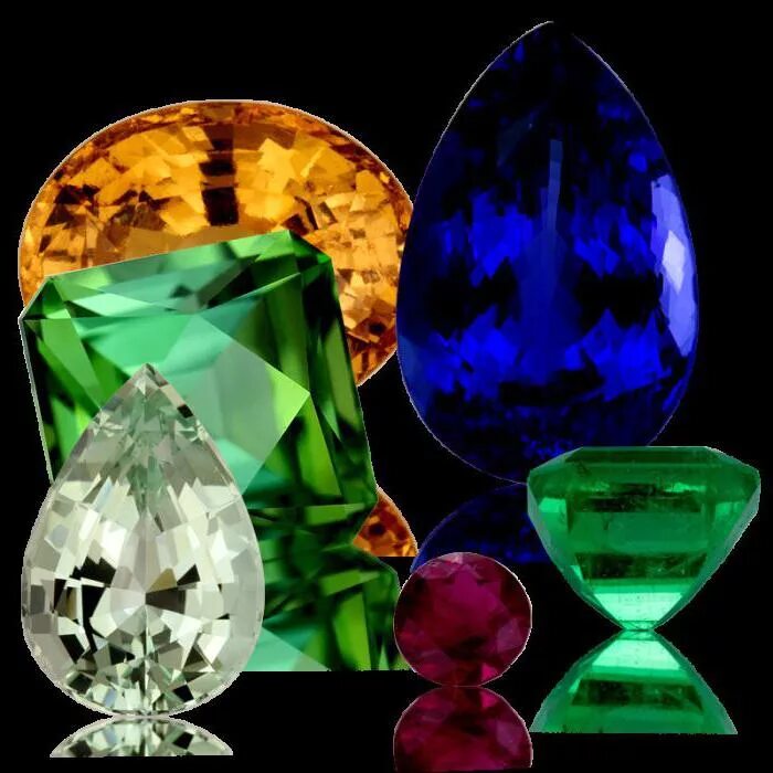 Драгоценные и полудрагоценные минералы. Разноцветные драгоценные камни. Красивые бриллианты. Изумруд (берилл) природный. Бижутерия с камнями.