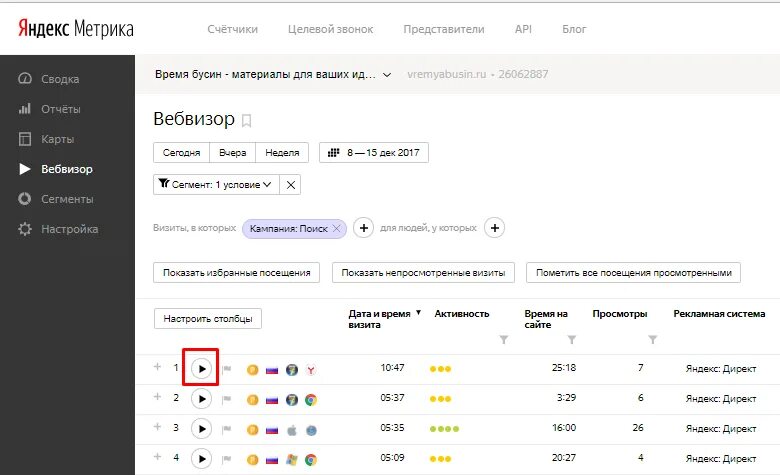 Метрика демо. Метрика вебвизор.