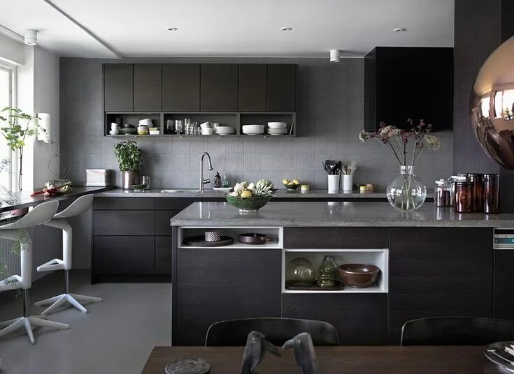 40 Inspiring Dark Grey Kitchen Design Ideas - PIMPHOMEE Contemporary kitchen, Ki