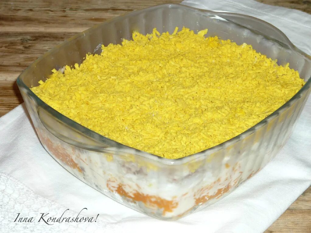 Рецепт мимозы с рисом и сыром