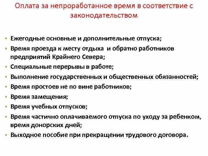 Оплата труда за непроработанное время.. Виды оплаты за непроработанное время. Выплаты за непроработанное время. Часть заработной платы включающая выплаты за непроработанное время. Подлежит к оплате